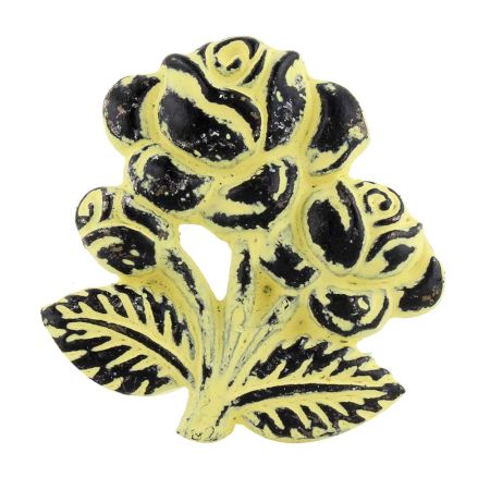 Yellow Rose With Branch Distressed Iron Dresser Knob